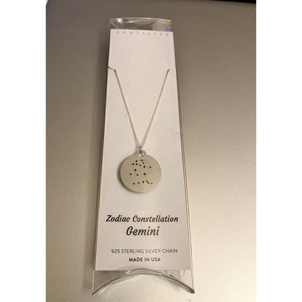 Zootility 925 Silver Unisex Chain & Gemini Constellation Pendant / NWT